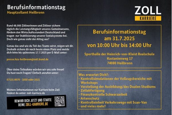 HZA-HN: Zoll Schnuppertag am 31. Juli 2025/ Infoveranstaltung für ausbildungs- und studieninteressierte Jugendliche