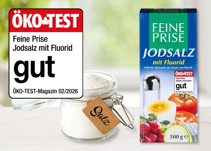 Zum Würzen empfohlen: Jodsalz mit Fluorid der NORMA-Eigenmarke FEINE PRISE im ÖKO-TEST 02/2026 mit „gut“ bewertet / Top-Ergebnis im Vergleich mit anderen Discountern, Supermärkten und sogar Bioläden